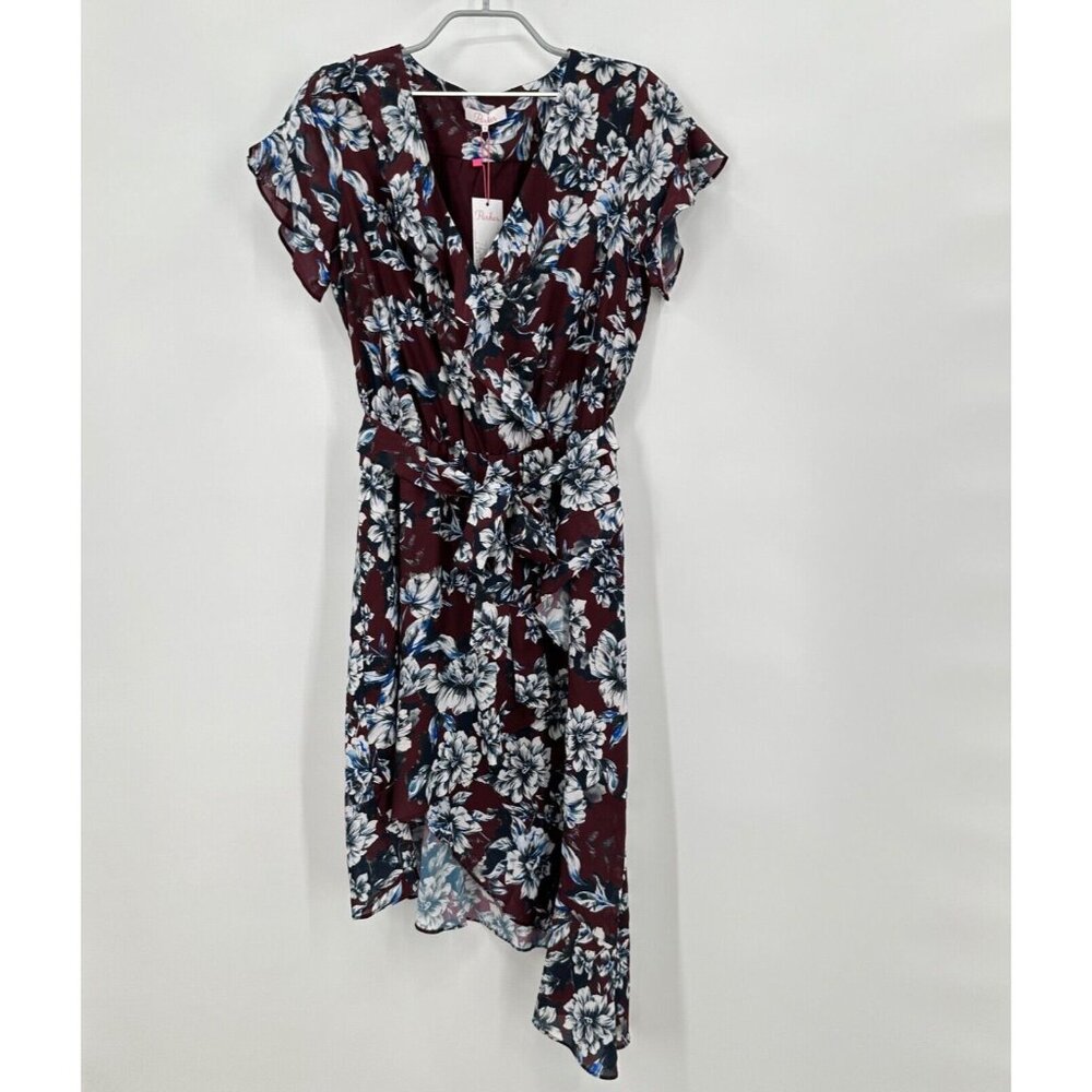Parker Asymmetrical Wrap Midi Dress Size M Cordovan Gardens Floral Print Nwt